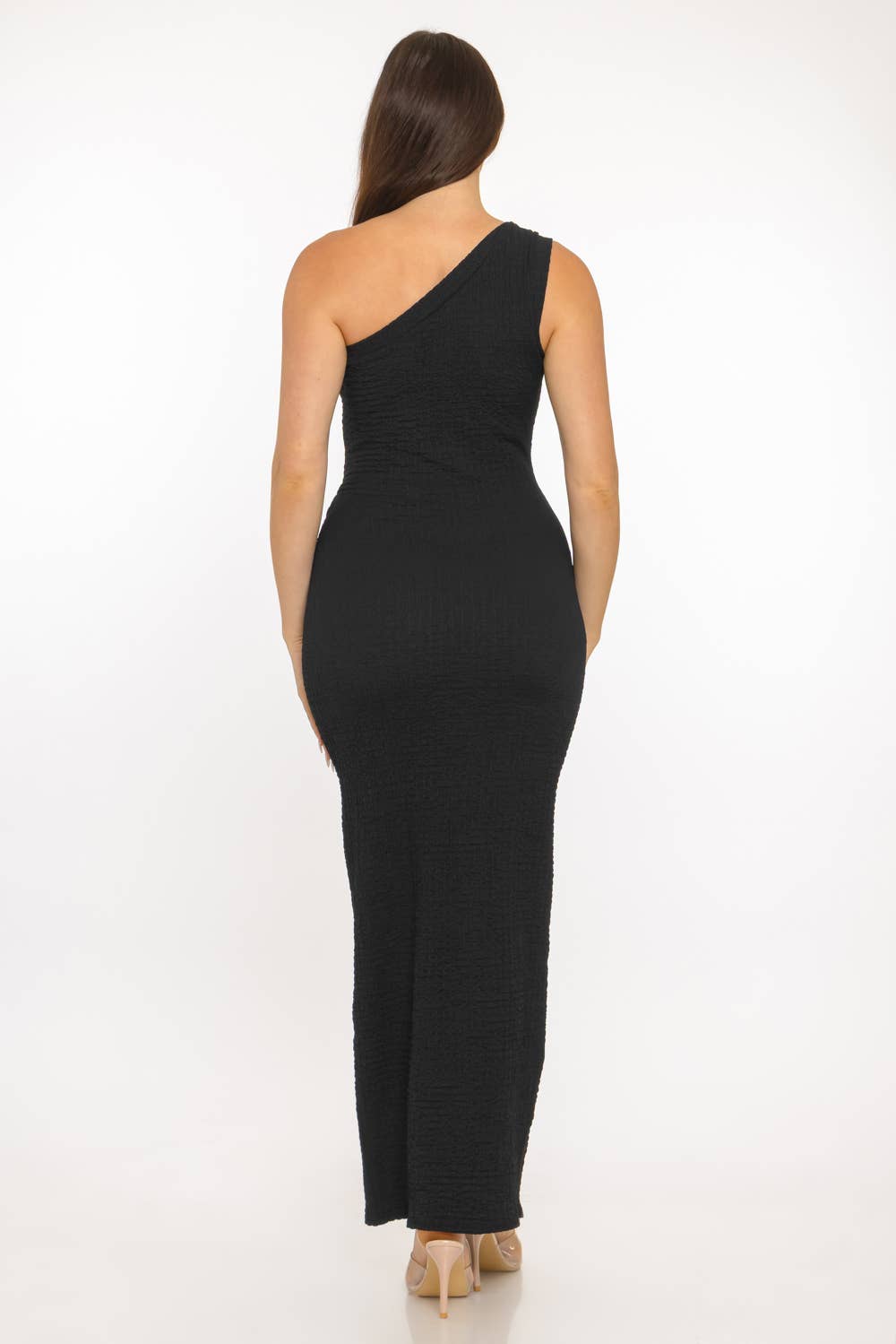 O-Ring Cut Out Asymmetric One Shoulder Maxi Dress