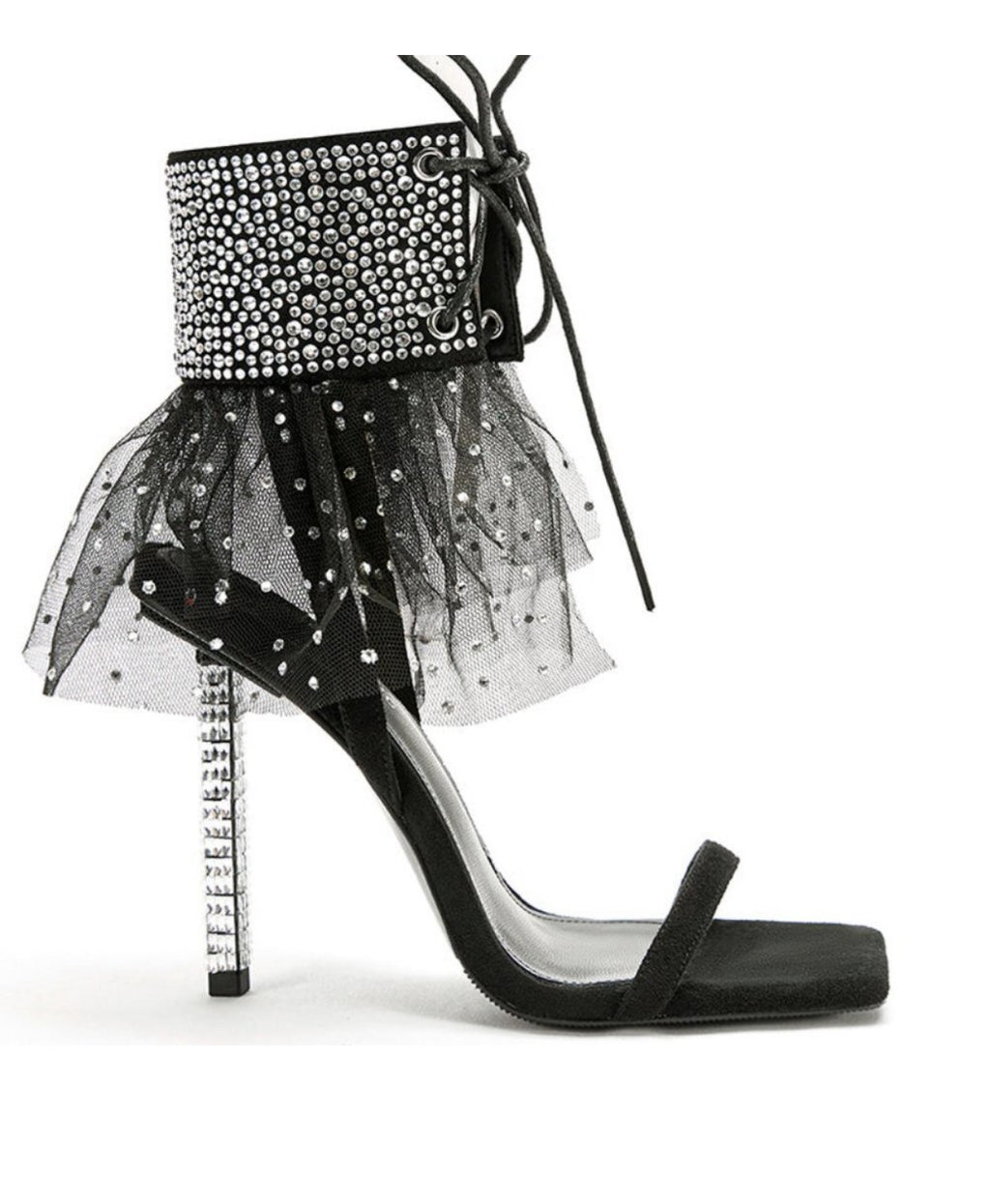 RUFFLED RHINESTONE HEEL