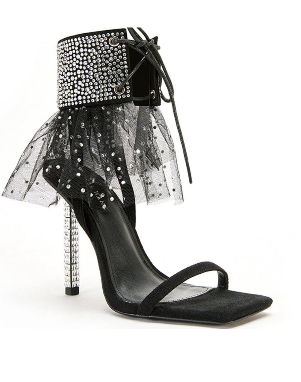 RUFFLED RHINESTONE HEEL