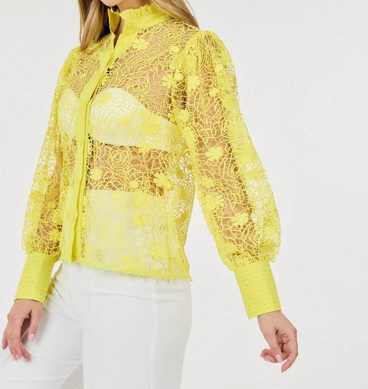 “Fleury” Crochet Puff Sleeve Blouse